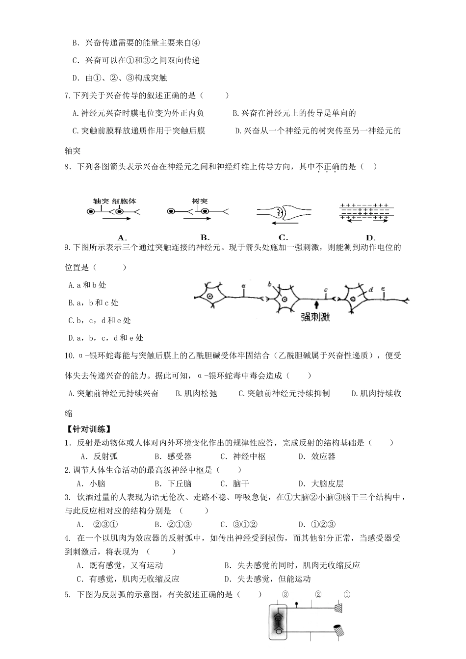 高中生物 第二章 生物个体的稳态 2.2 人体生命活动的调节——神经调节导学案 苏教版必修3-苏教版高一必修3生物学案_第3页