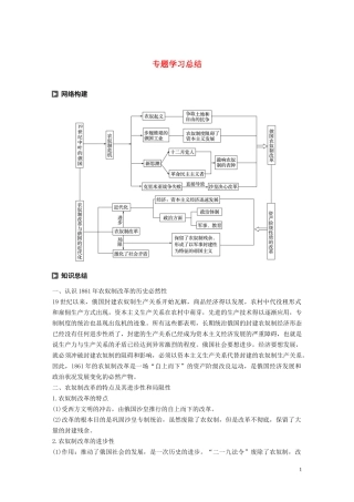 高中历史 专题七 俄国农奴制改革专题学习总结讲义 人民版选修1-人民版高二选修1历史教案