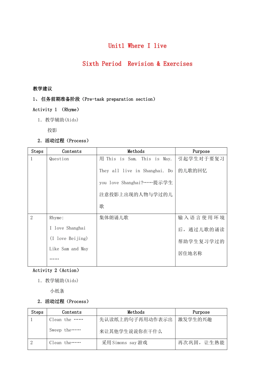 二年级英语上册 Unit1 Where I live（6）教案 沪教牛津版_第1页