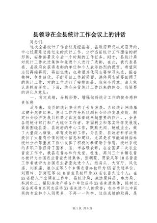 县领导在全县统计工作会议上的讲话发言