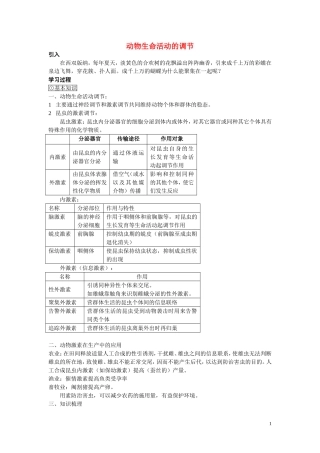 高中生物《动物生命活动的调节》学案2 苏教版必修3