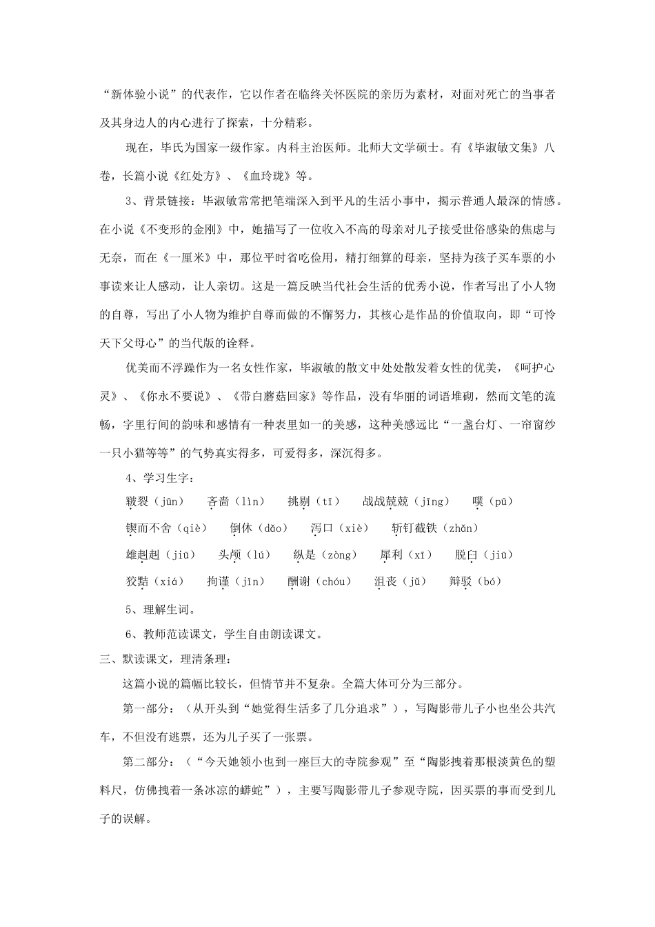 九年级语文上册 第6课《一厘米》精品教案 语文版-语文版初中九年级上册语文教案_第2页