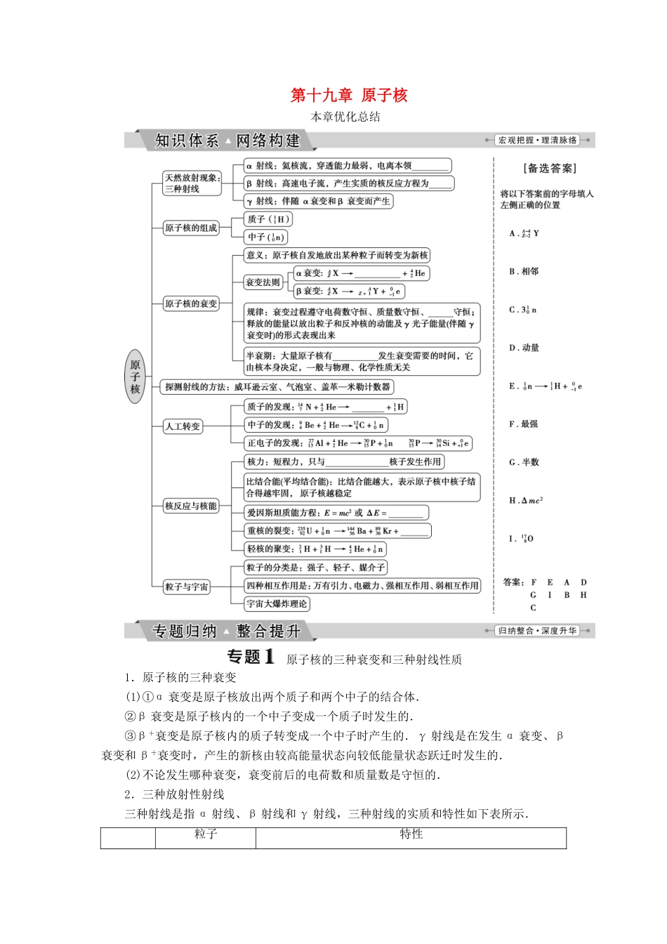 高中物理 第十九章 原子核优化总结学案 新人教版选修3-5-新人教版高二选修3-5物理学案_第1页