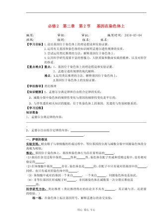 高中生物 基因在染色体上导学案 新人教版必修2