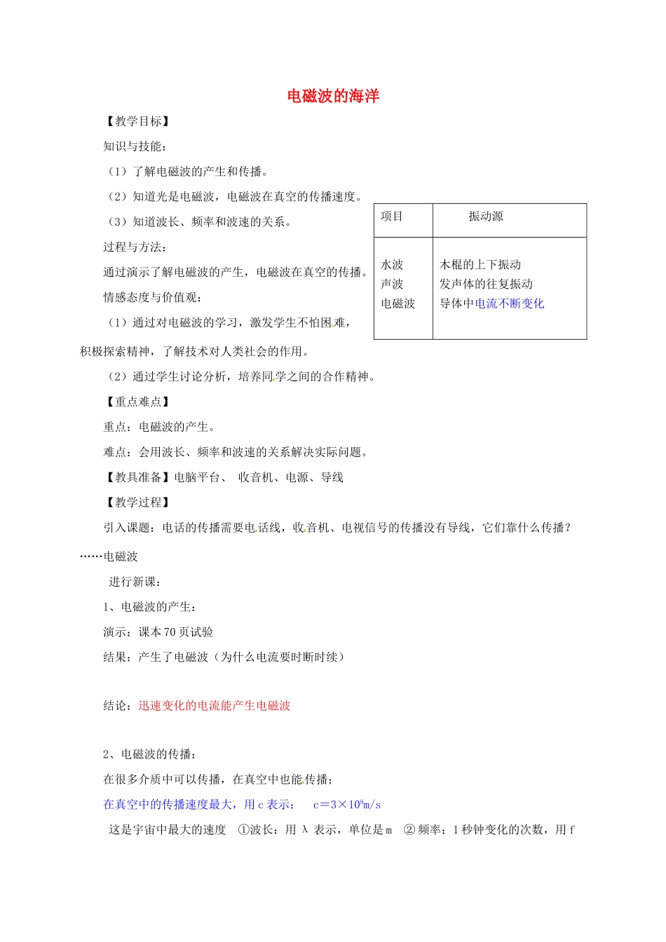 河南省郑州市中考物理《电磁波的海洋》复习教案-人教版初中九年级全册物理教案_第1页