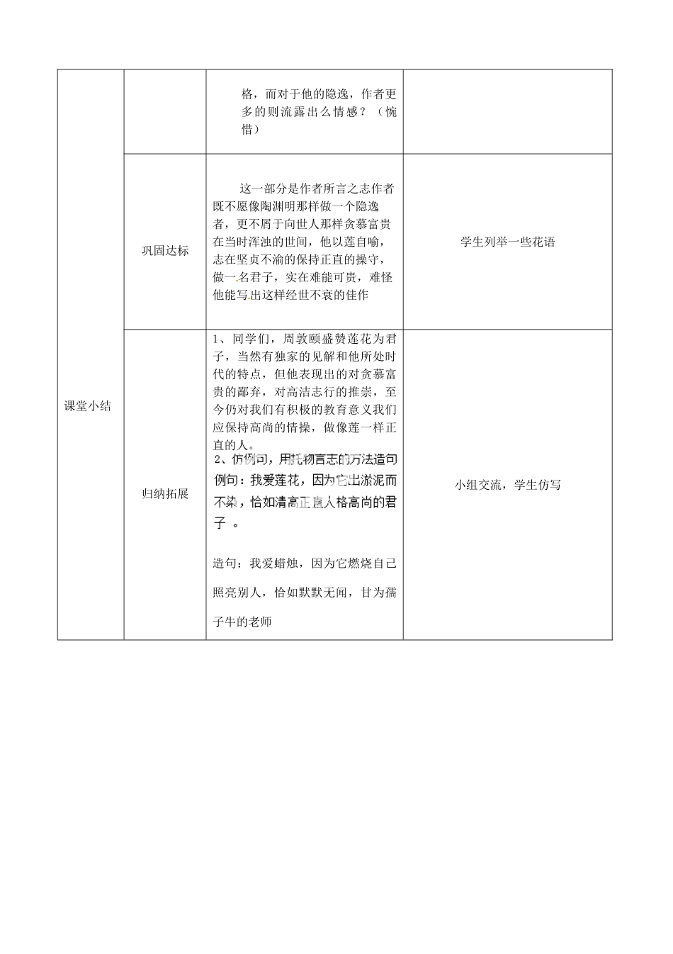湖北省宜都市红花套镇初级中学八年级语文上册 第五单元 第22课 短文两篇《爱莲说》教案 新人教版_第3页
