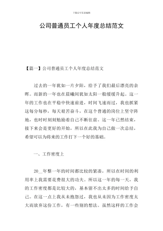 公司普通员工个人年度总结范文