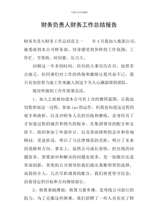 财务负责人财务工作总结报告