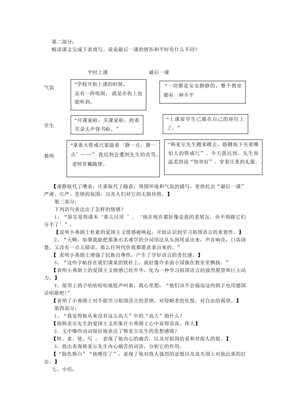 春六年级语文下册《最后一课》教学设计 鲁教版-鲁教版小学六年级下册语文教案_第3页