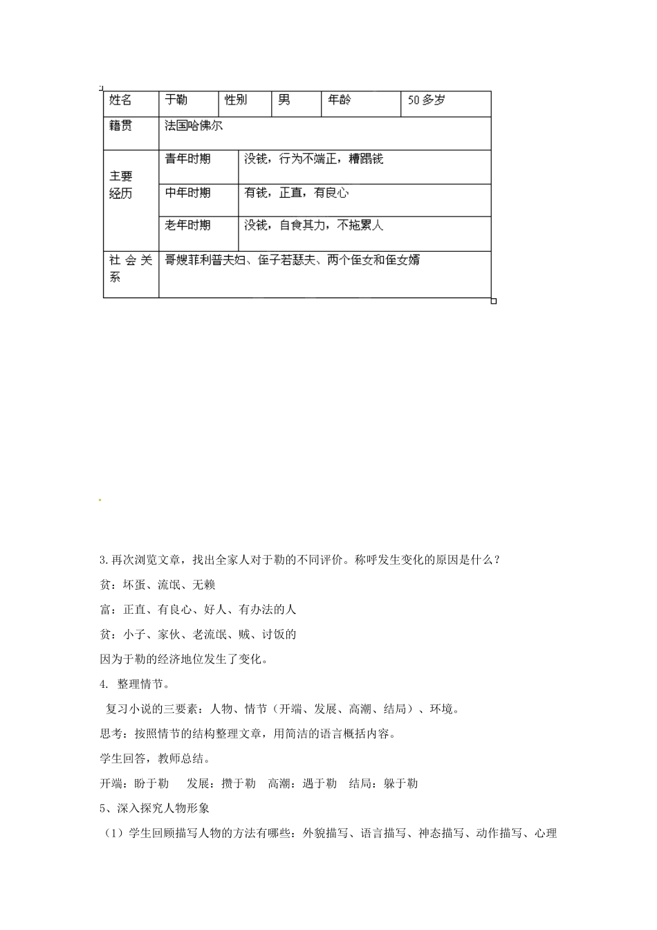 江苏省启东市天汾初级中学九年级语文上册 第二单元《六 我的叔叔于勒》（第4课时）教案 苏教版_第2页