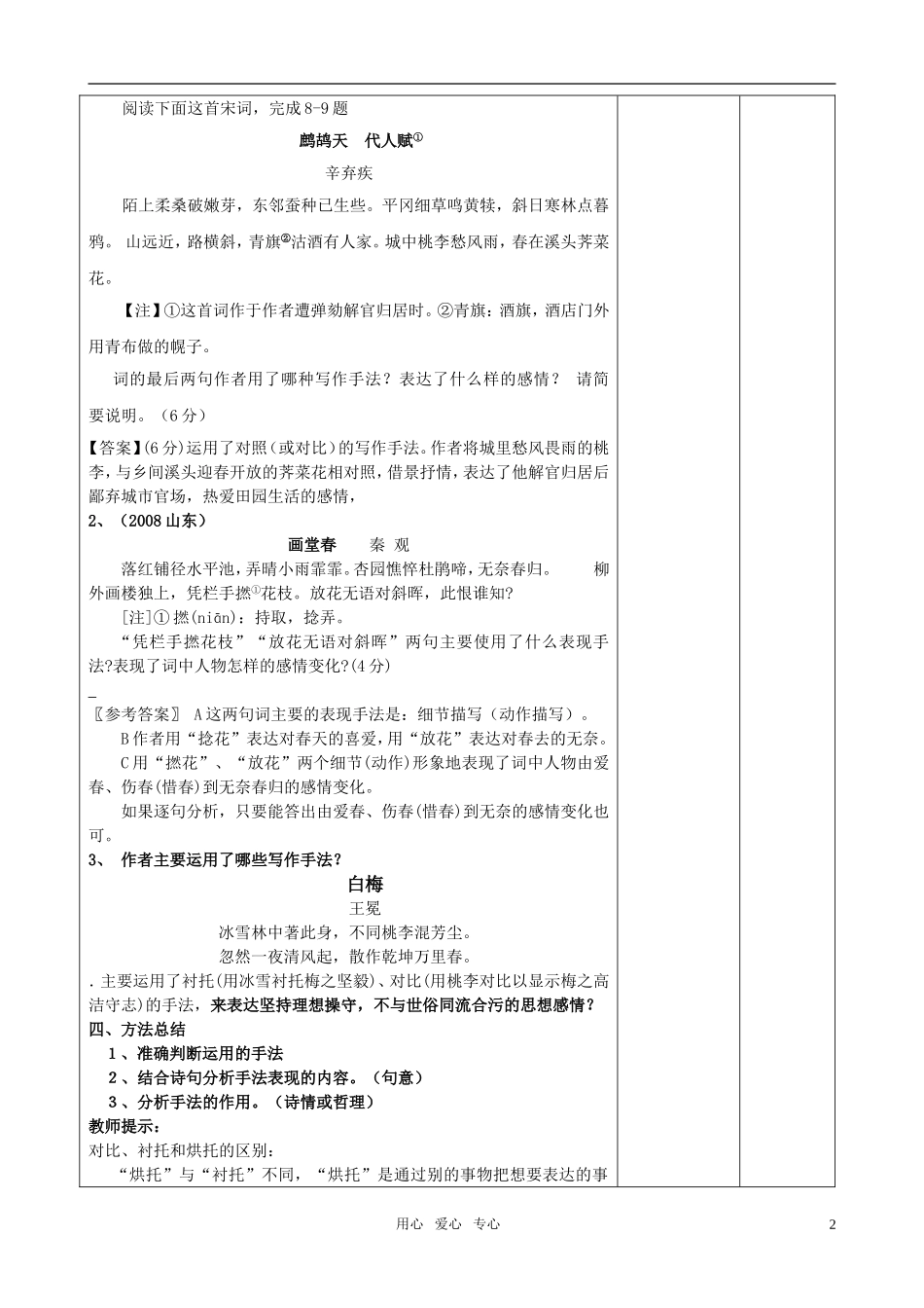 2011高考语文 诗歌表达技巧鉴赏复习优质教案_第2页