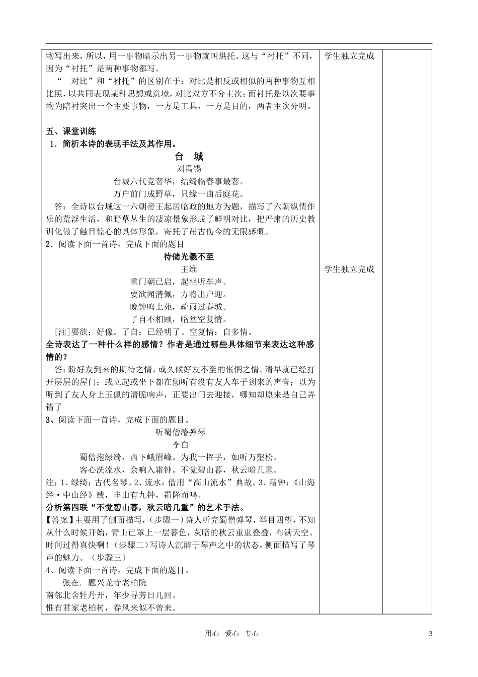 2011高考语文 诗歌表达技巧鉴赏复习优质教案_第3页