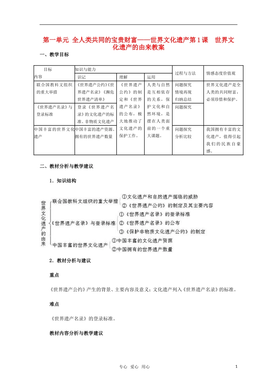 高中历史 《世界文化遗产的由来》教案1 新人教版选修6_第1页