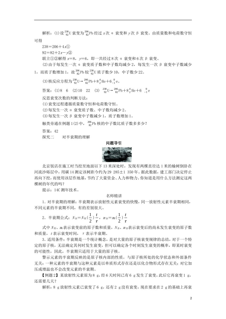 高中物理 第十九章 原子核 第二节 放射性元素的衰变课堂探究学案 新人教版选修3-5-新人教版高二选修3-5物理学案_第2页