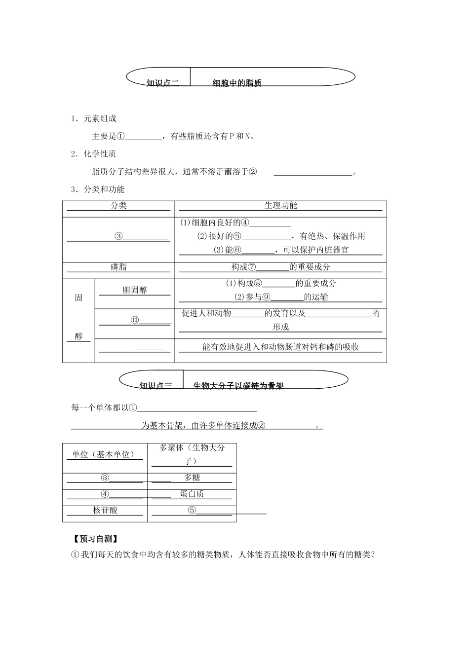 高中生物 第二章 组成细胞的分子 2.4 细胞中的糖类和脂质学案2 新人教版必修1-新人教版高一必修1生物学案_第2页
