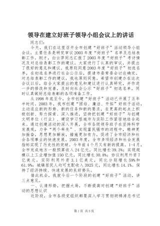 领导在建立好班子领导小组会议上的讲话发言