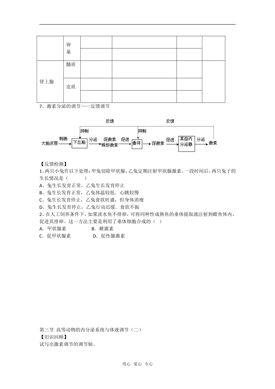 高中生物：2.3《高等动物的内分泌系统与体液调节》学案（1）（浙科版必修3）_第2页