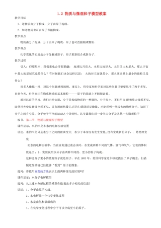 浙江省永嘉县大若岩镇中学八年级科学 1.2 物质与微观粒子模型教案