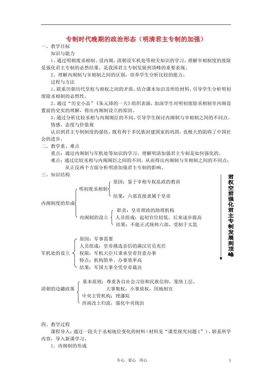 高中历史 《专制时代晚期的政治形态》教案3 人民版必修1_第1页