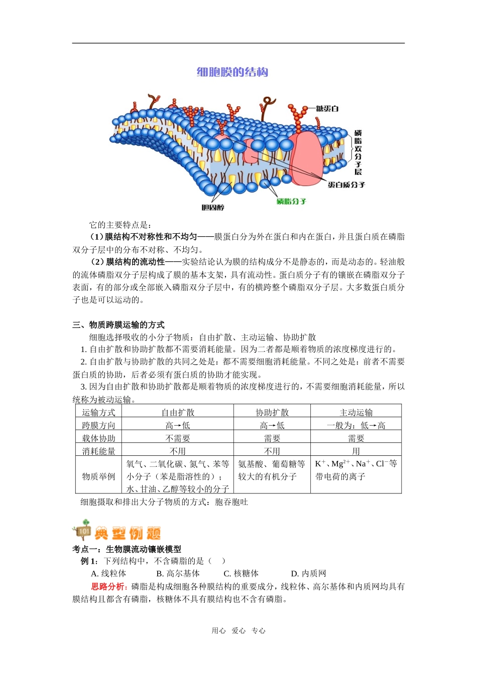 高中生物 第四章 第2－3节 生物膜流动镶嵌模型；物质跨膜运输的方式知识精讲 新课标人教版必修1_第3页
