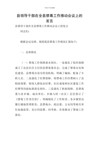 县领导干部在全县禁毒工作推进会议上的发言