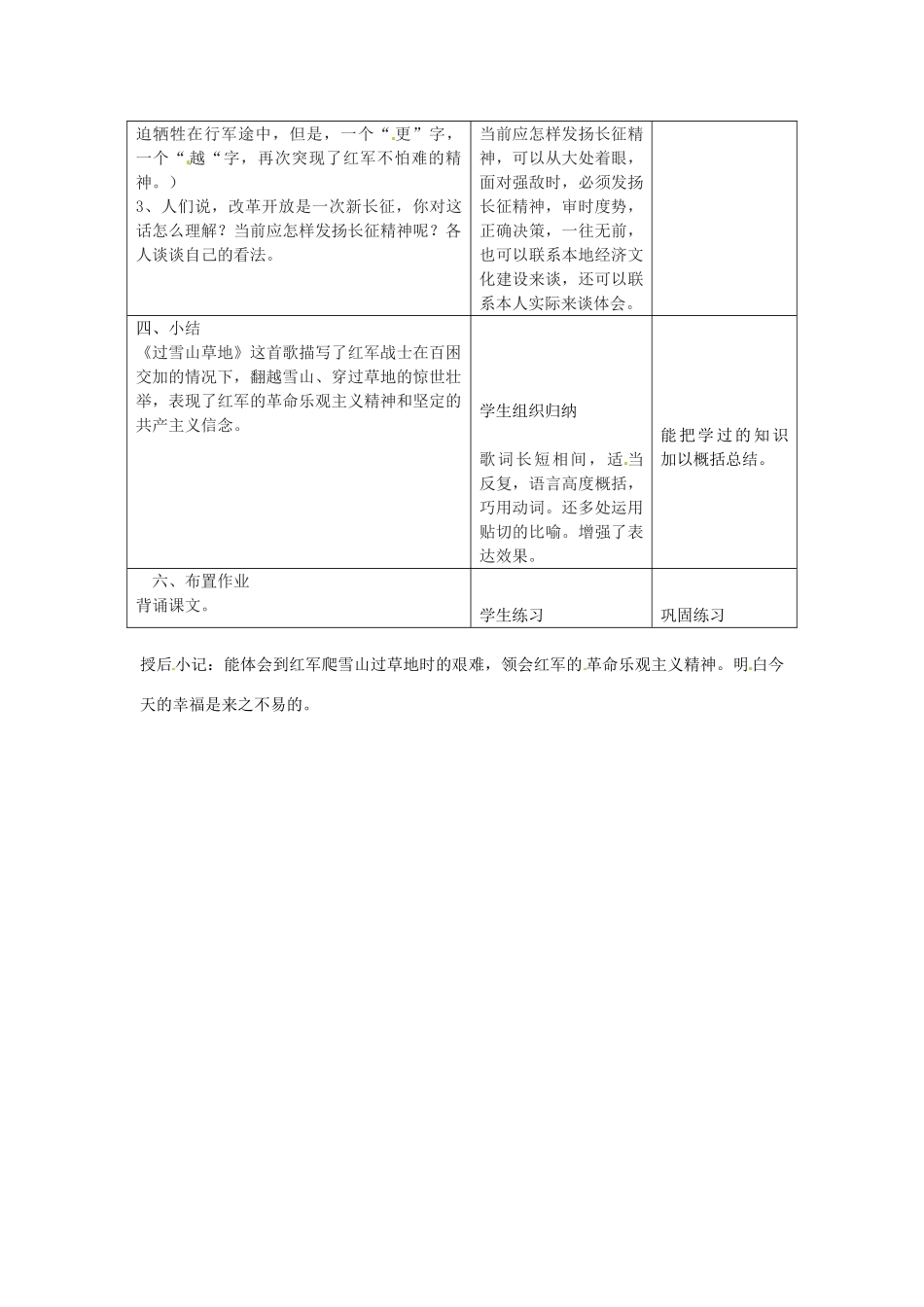 江苏省昆山市锦溪中学八年级语文上册 长征组歌（第2课时）教案 苏教版_第2页