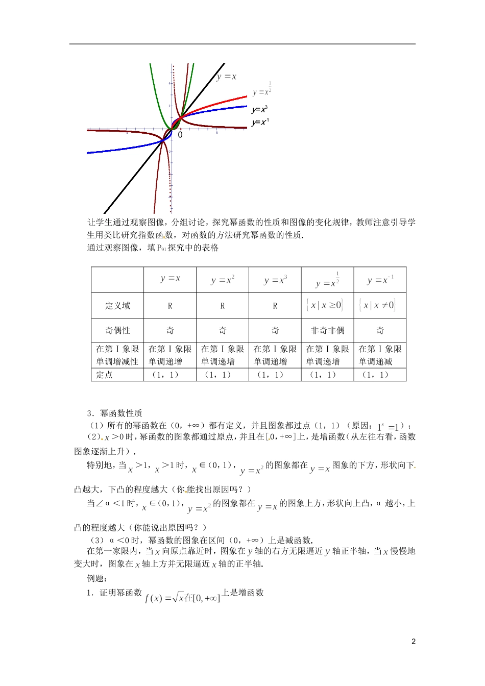 江苏省海门市麒麟中学高中数学 2.3幂函数教案 新人教A版必修1_第2页