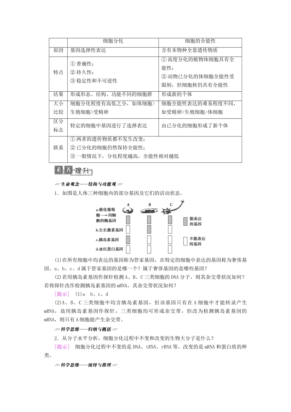 高考生物一轮复习 第4单元 细胞的生命历程 第3讲 细胞的分化、衰老、凋亡和癌变学案 苏教版必修1-苏教版高三必修1生物学案_第3页