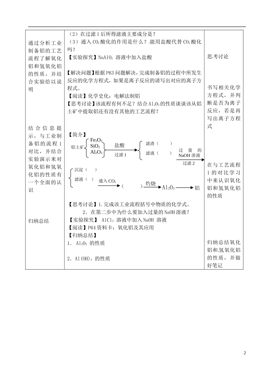 浙江省义乌市第三中学高中化学 12从铝土矿中提取铝教学设计 新人教版必修1_第2页
