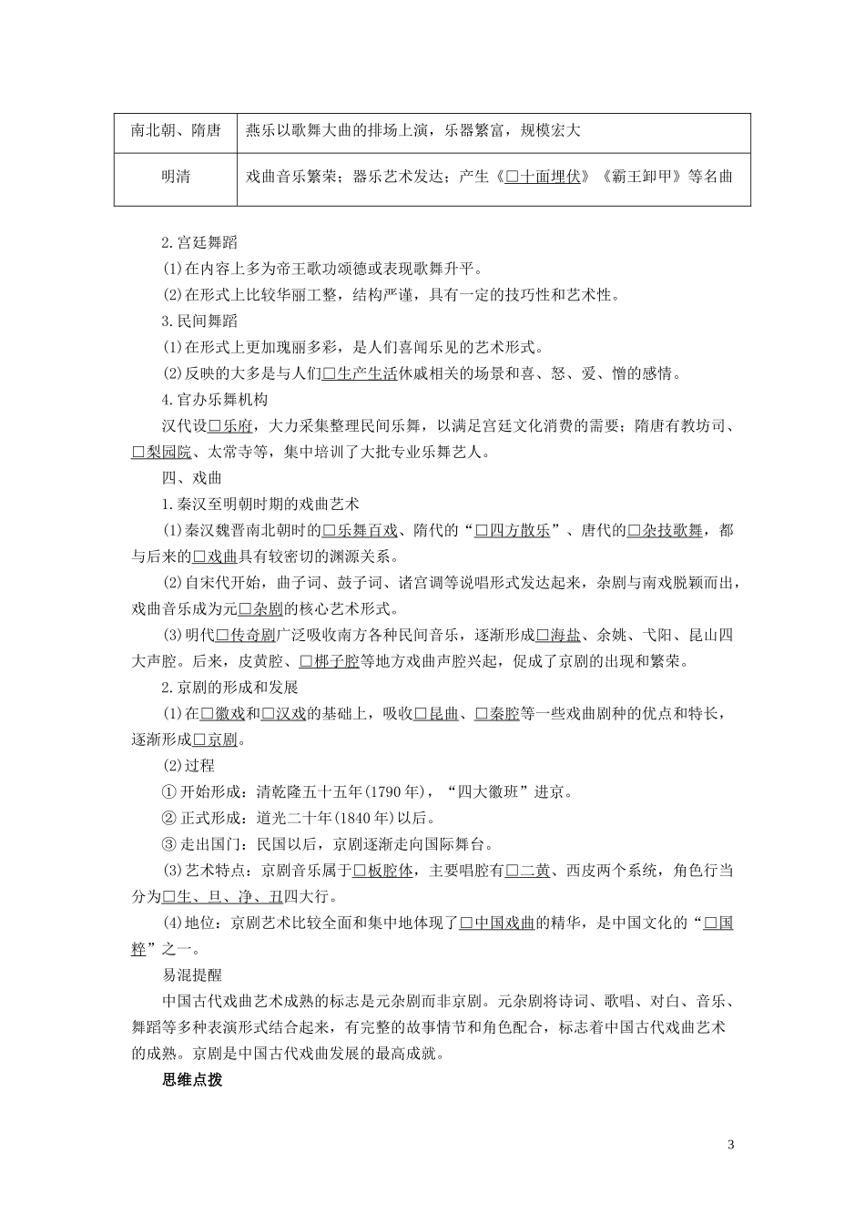 高中历史 专题二 古代中国的科学技术与文化 第2课 中国的古代艺术讲义 人民版必修3-人民版高二必修3历史教案_第3页