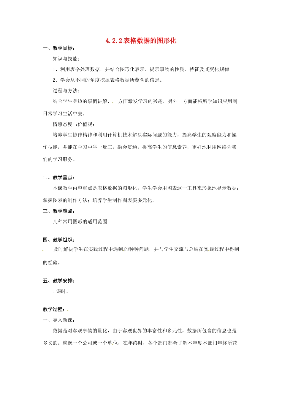 高一信息技术 4.2.2表格数据的图形化教案-人教版高一全册信息技术教案_第1页