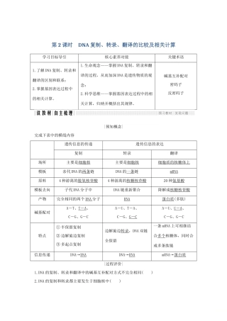 高中生物 第4章 基因的表达 第1节 第2课时 DNA复制、转录、翻译的比较及相关计算学案 新人教版必修2-新人教版高一必修2生物学案