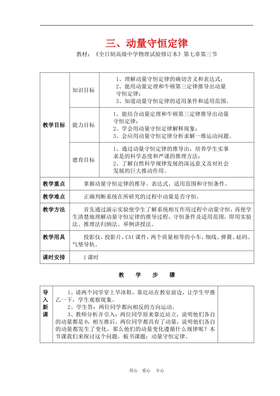 高一物理动量：守恒定律　教案2人教版_第1页