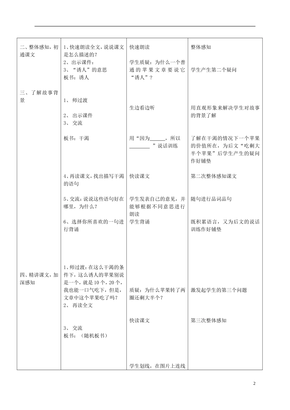 四年级语文上册 《一个苹果》教案 西师大版_第2页