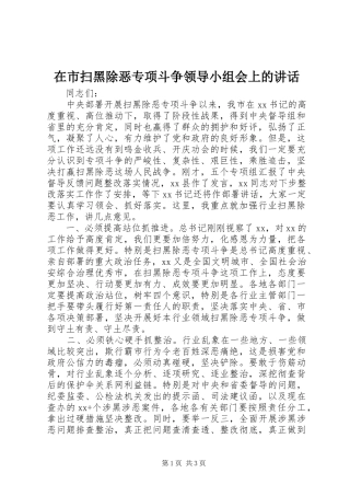在市扫黑除恶专项斗争领导小组会上的讲话发言