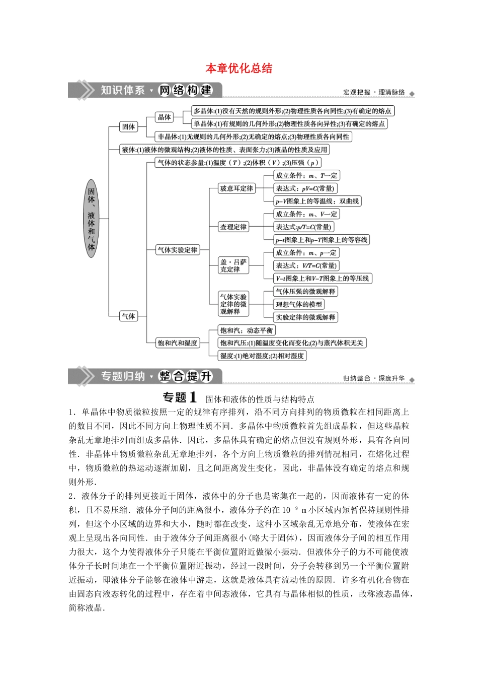 高中物理 第二章 固体、液体和气体 优化总结学案 粤教版选修3-3-粤教版高中选修3-3物理学案_第1页
