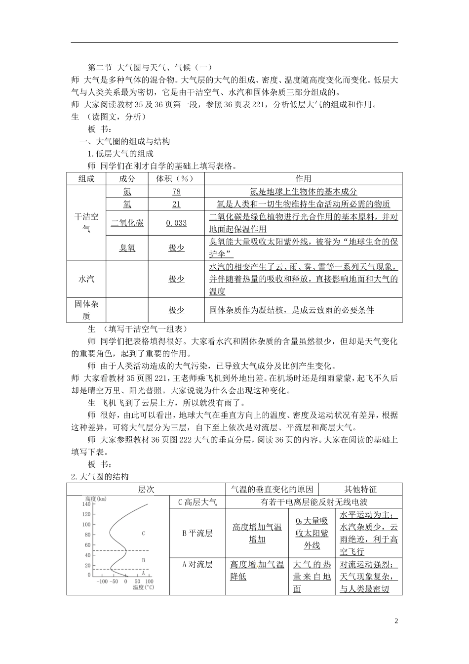 云南省陇川县第一中学高中地理 第二节大气圈与天气 气候教案 鲁教版必修1_第2页