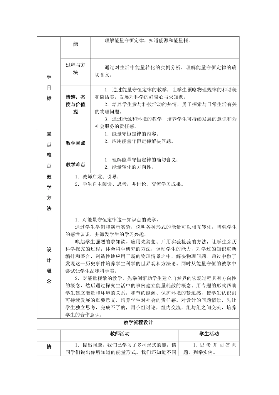 高中物理 第七章 机械能守恒定律 第10节《能量守恒定律与能源》教学设计 新人教版必修2-新人教版高一必修2物理教案_第2页