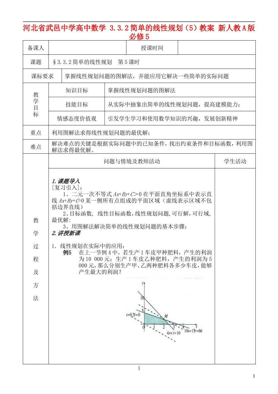 河北省武邑中学高中数学 3.3.2简单的线性规划（5）教案 新人教A版必修5_第1页