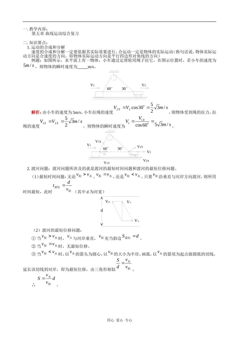 高一物理第五章 曲线运动综合复习 教案_第1页