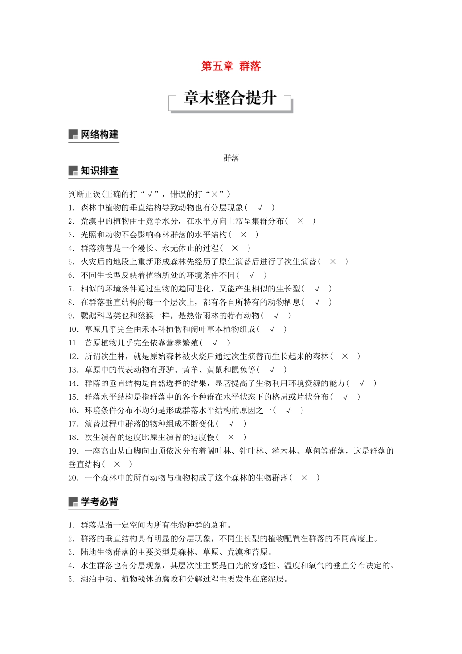 高中生物 第五章 群落章末整合提升学案 浙科版必修3-浙科版高一必修3生物学案_第1页
