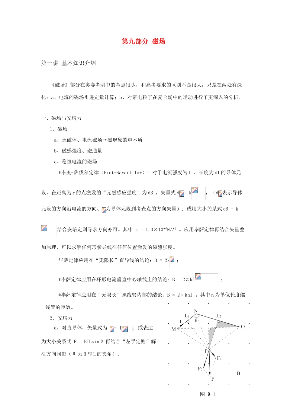 高中物理竞赛 第9部分《磁场》教案 新人教版_第1页
