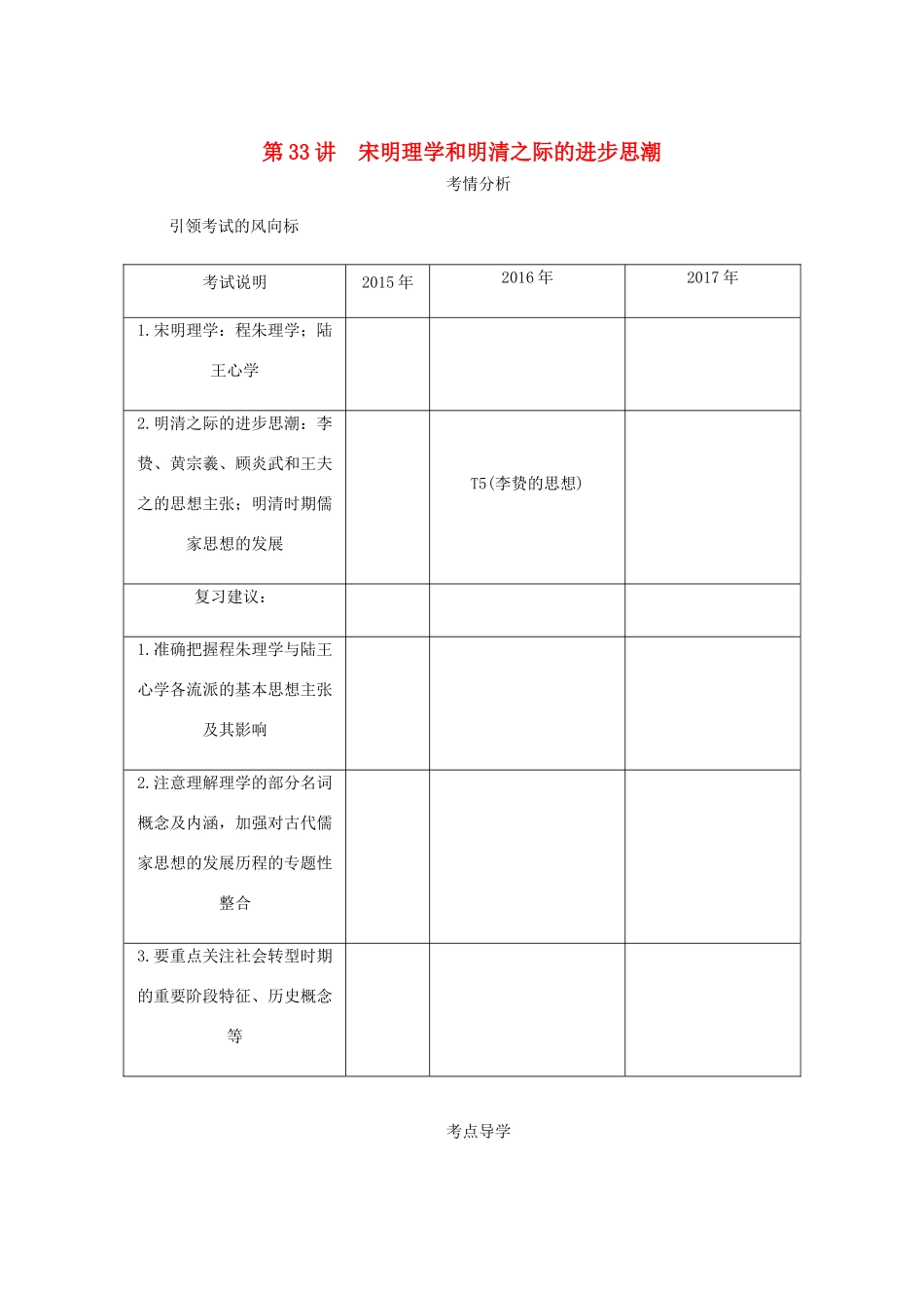 （江苏专版）高考历史总复习 第十六单元 中国传统文化主流思想的演变 第33讲 宋明理学和明清之际的进步思潮学案-人教版高三全册历史学案_第1页
