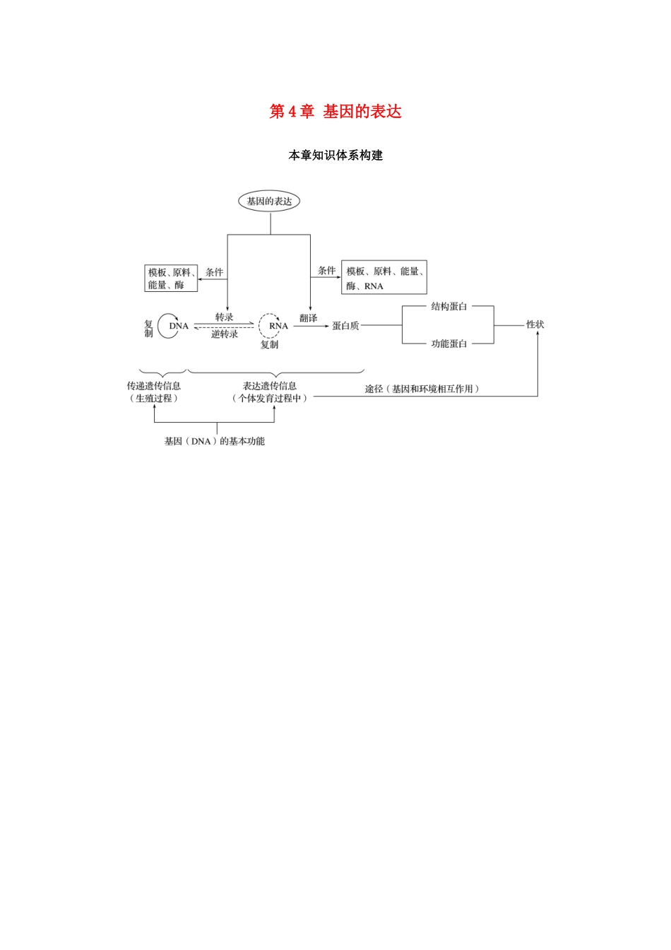 高中生物 第4章 基因的表达本章知识体系构建学案 新人教版必修2-新人教版高一必修2生物学案_第1页