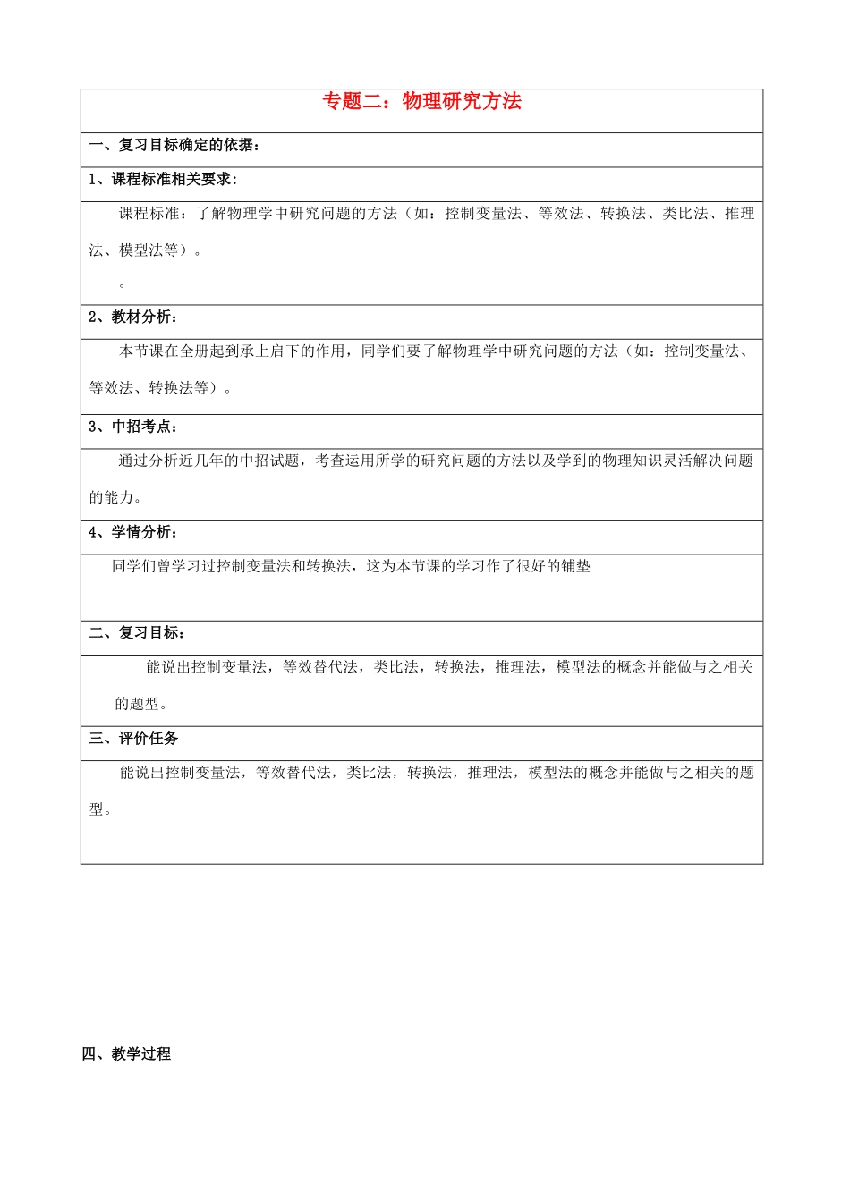 河南省商水县中考物理 专题2 物理研究方法教案-人教版初中九年级全册物理教案_第1页