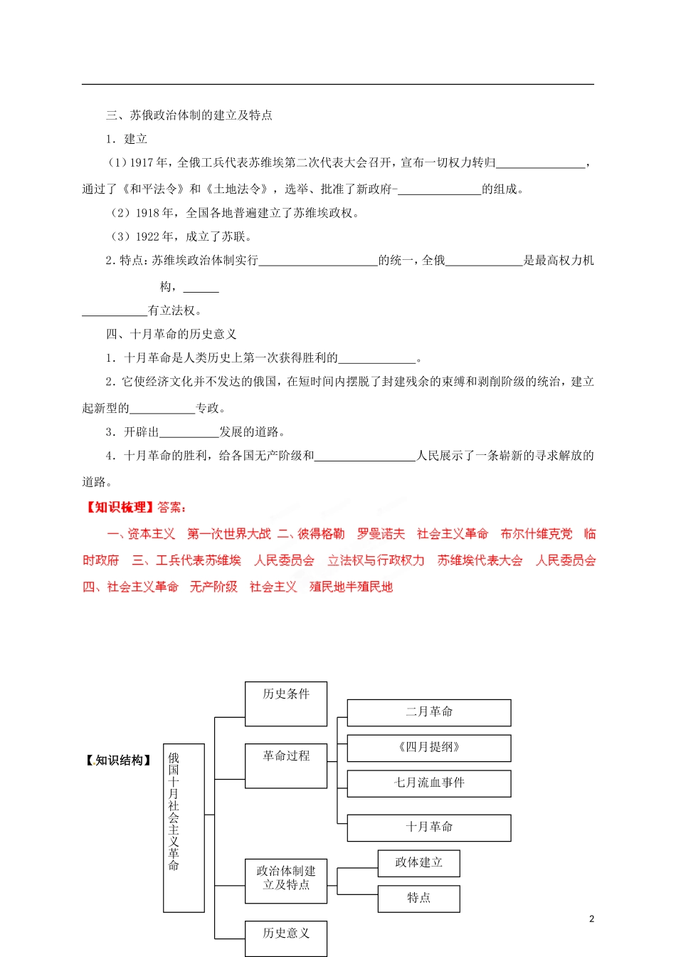【冲击波系列】高考历史一轮复习 5.2 俄国十月社会主义革命精品学案（教师版）岳麓版必修1（课标地区适用）_第2页