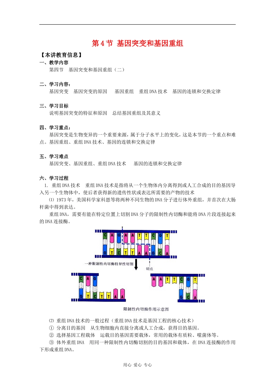 高一生物：4.4《基因突变和基因重组》学案（3） 苏教版_第1页