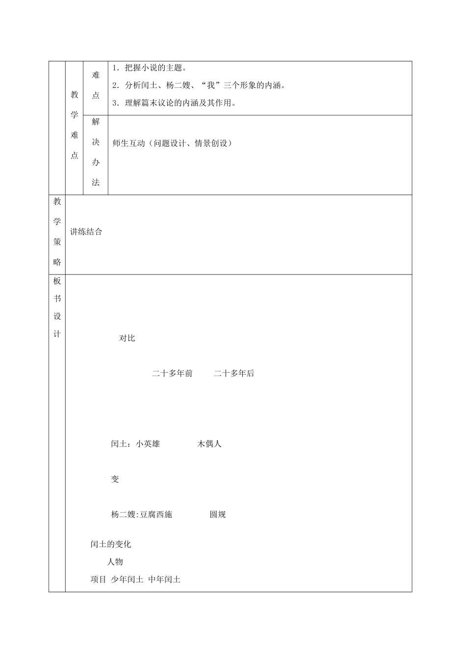 新疆精河县八十二团中学九年级语文上册《故乡》教学设计 新人教版_第2页