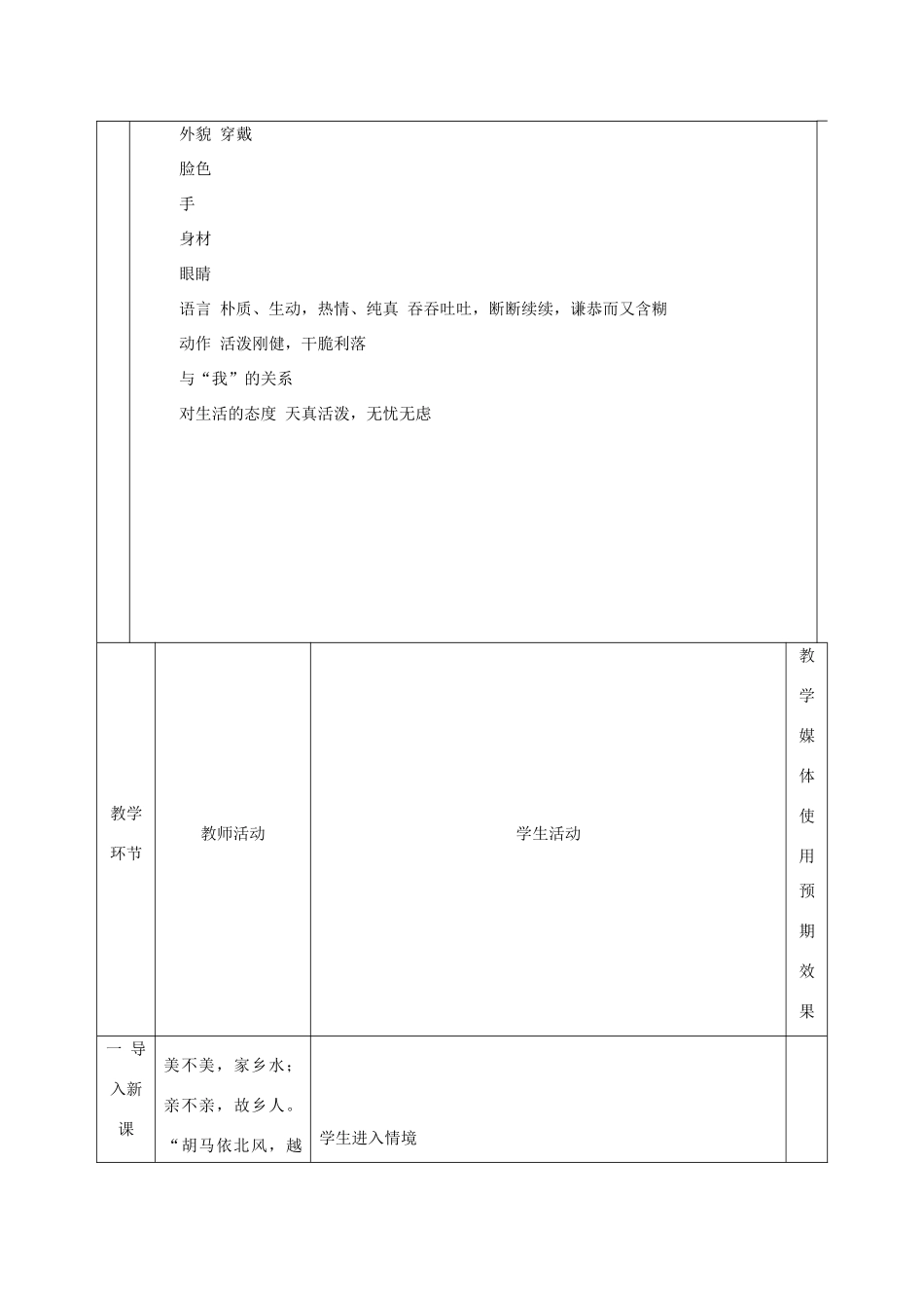 新疆精河县八十二团中学九年级语文上册《故乡》教学设计 新人教版_第3页