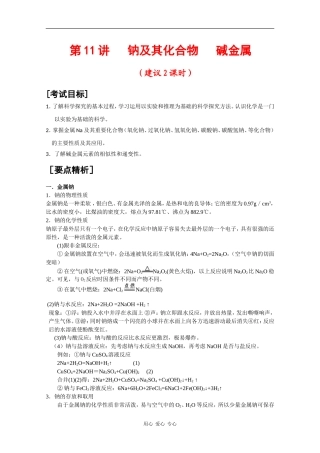 2010届高三化学高考二轮复习教案：第11讲 钠及其化合物 碱金属
